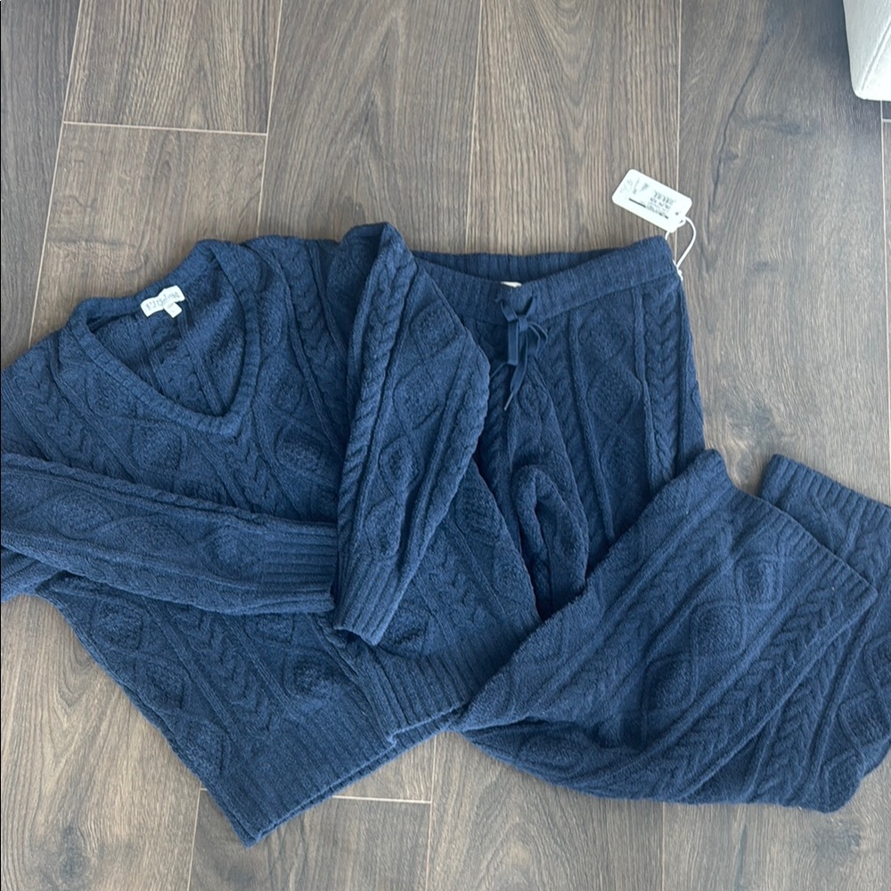NWT PJ Salvage Navy Cable Knit Pants & Sweater Set